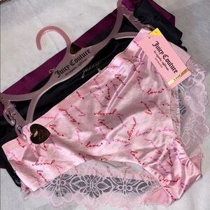 Juicy Couture Pink Black Bikini Panties with Lace Detail Gold Letter size large